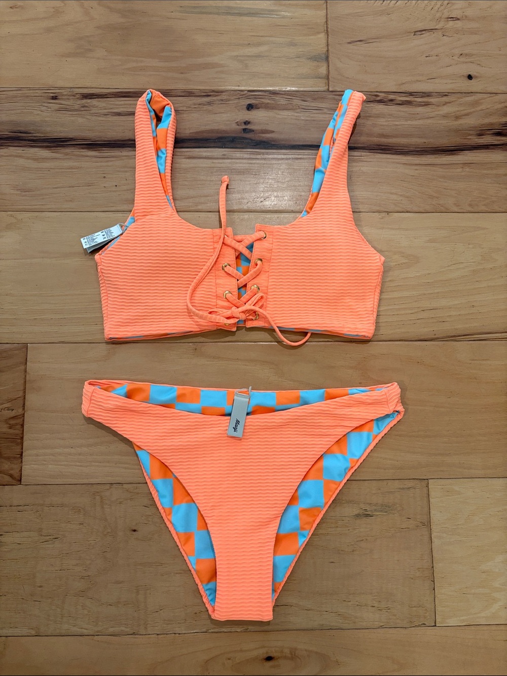 New Maaji Reversible Neon Orange Reversible Lace-Up Bikini